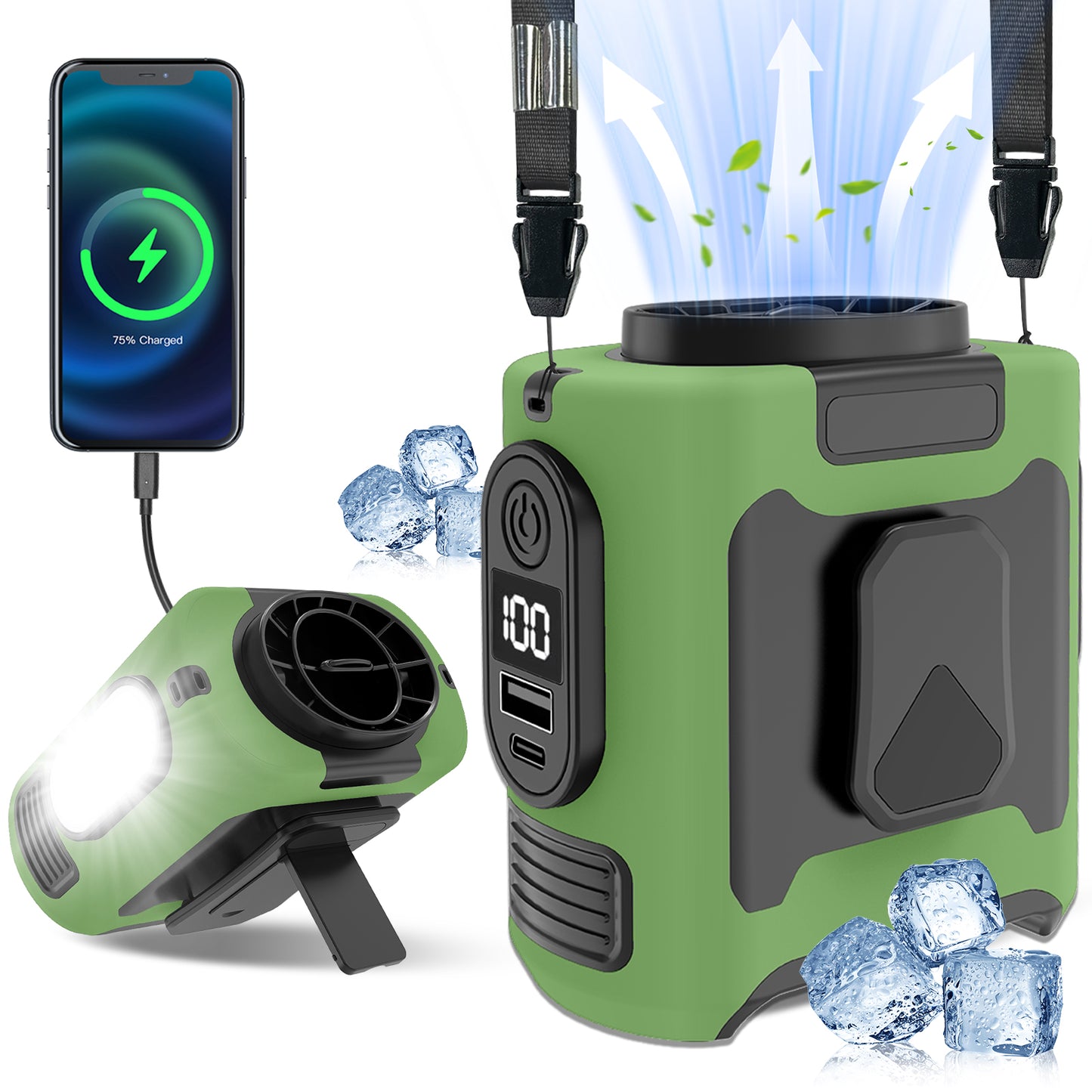 Portable Waist Fan with 16,000 RPM, 10000mAh Rechargeable Personal Fan with 5 Speeds & LED Light