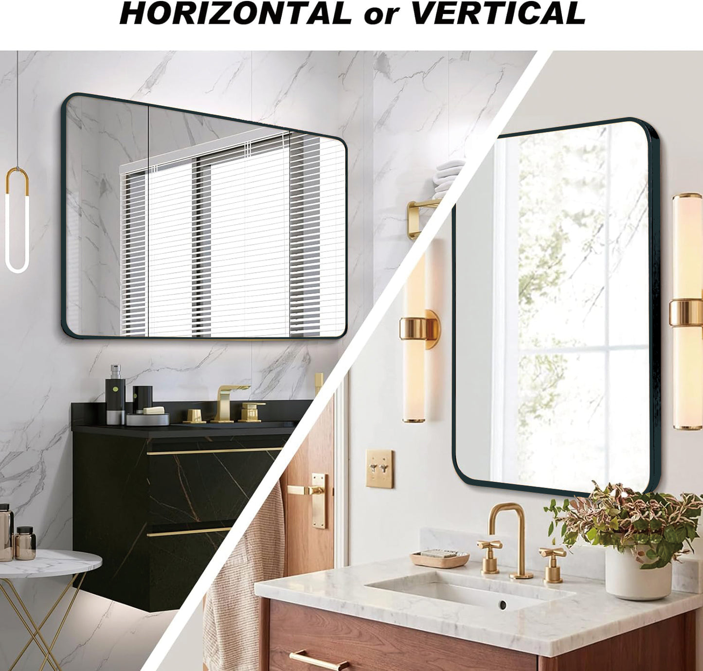 30x40 Inch Black Metal Framed Rectangular Wall Mirror