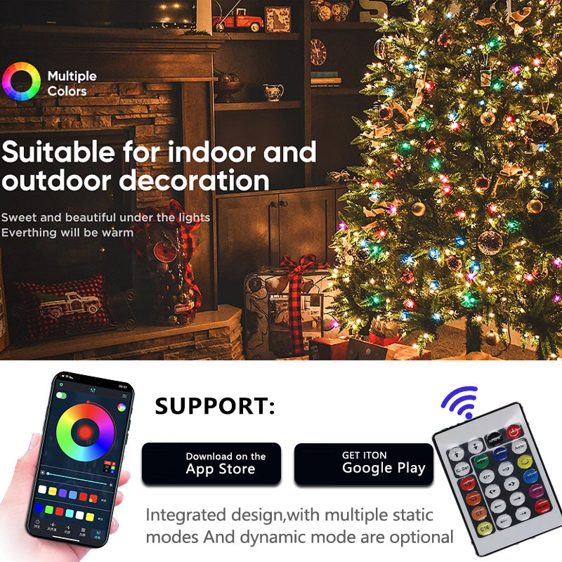 Outdoor RGB LED Rope Lights with Remote Control - 200 LEDs, Plug-In, Durable String Lighting