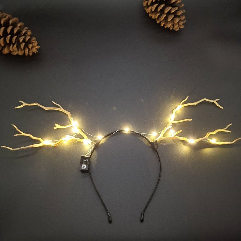 Luminous Deer Horn Hair Band Christmas Headwear - Handmade Holiday Hair Accessory
