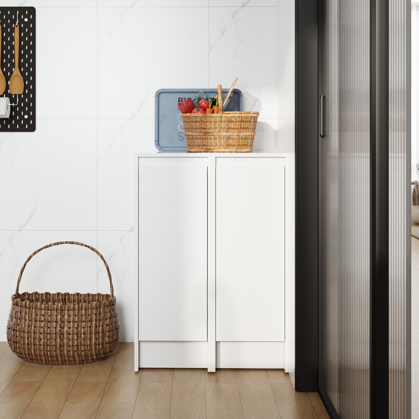 24 Freestanding Bathroom Storage Cabinet, Soft Close Doors, Glossy