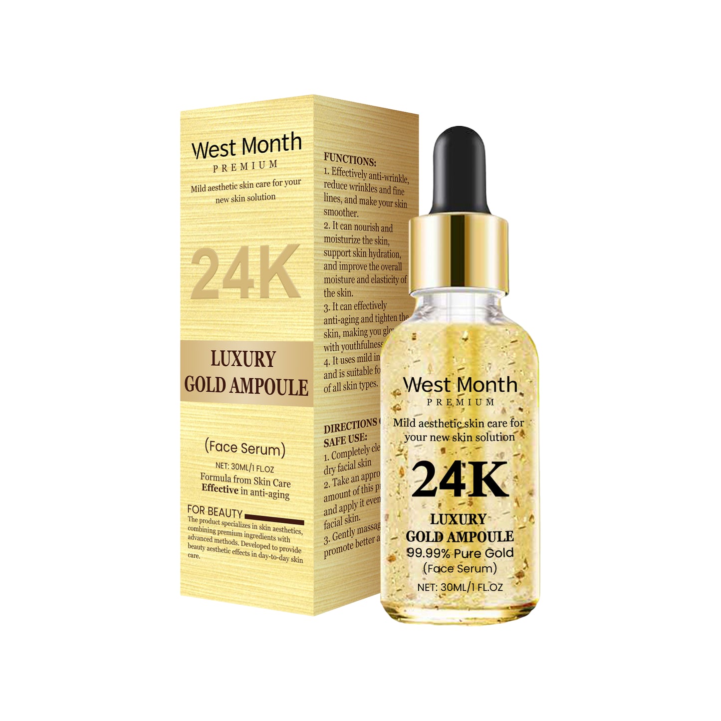 24K Gold Hyaluronic Acid Facial Essence - Anti-Aging Moisturizing Serum 30ml