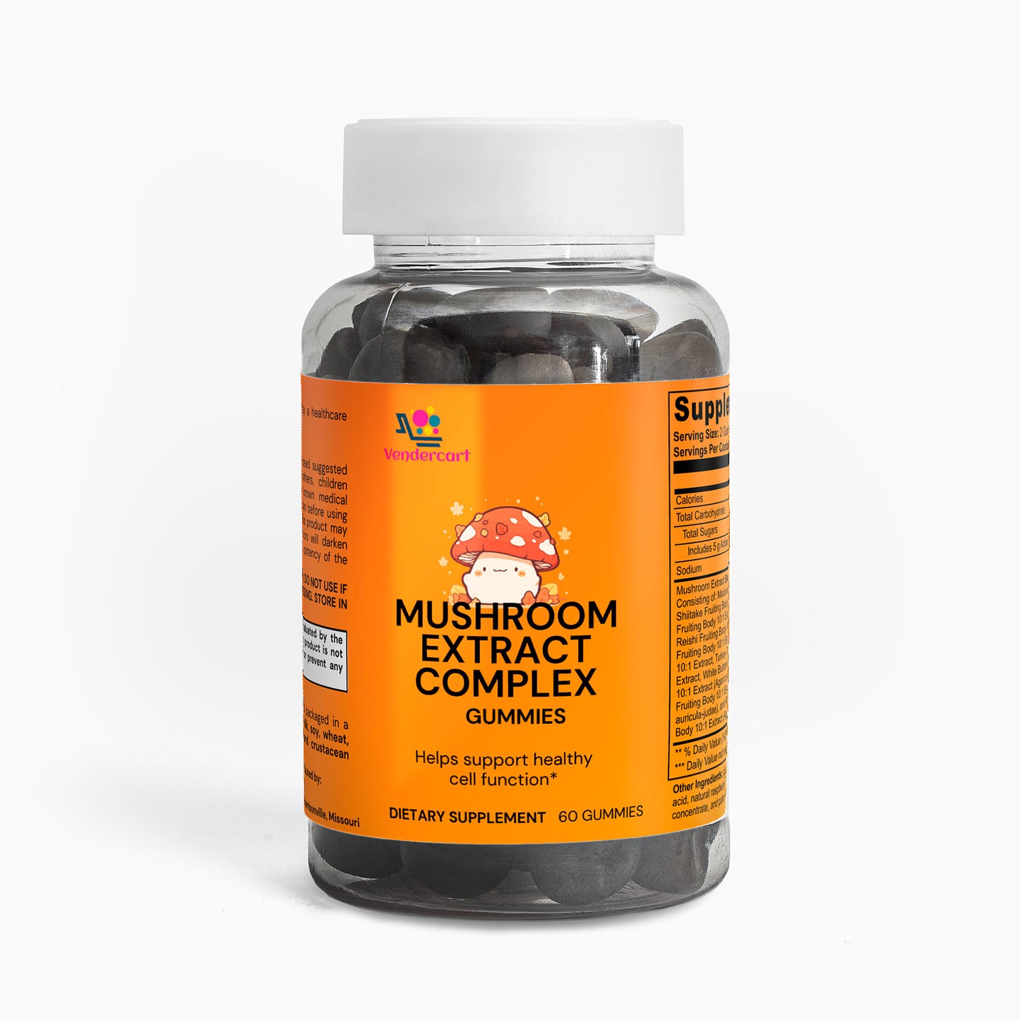 Mushroom Extract Complex Gummies - 60 Count Raspberry Flavored Supplements