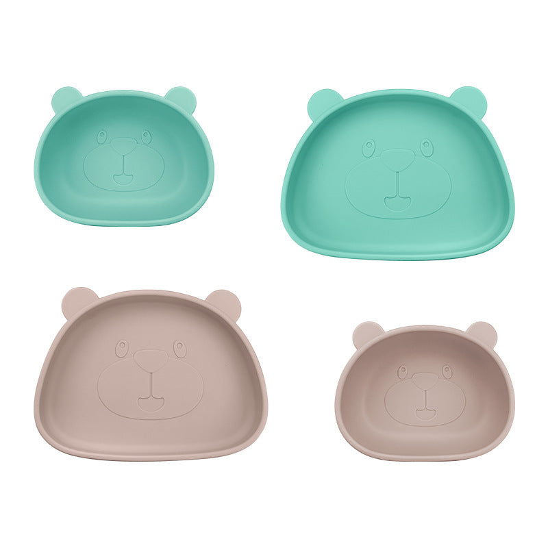 Children's Silicone Food Bowl and Plate Set with Suction Cup - Bear Design
