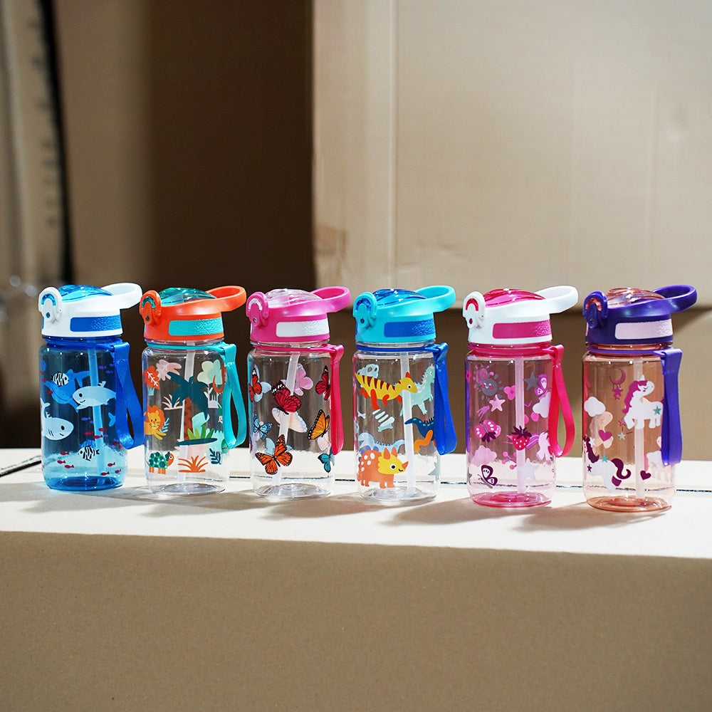 600ml Portable Cartoon Handle Drink Cup - Kids Travel Water Bottle