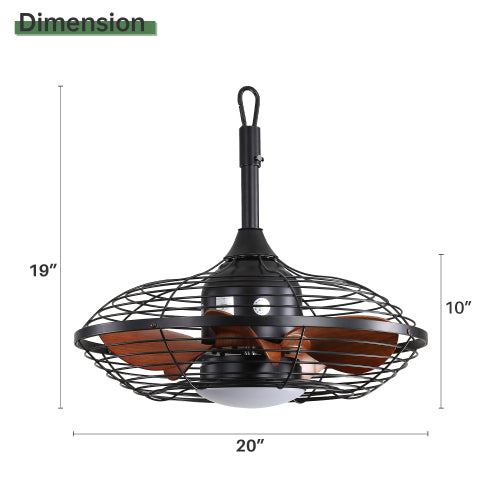 20 Inch Outdoor Ceiling Fan with LED 18W 3CCT Reversible DC Motor Black