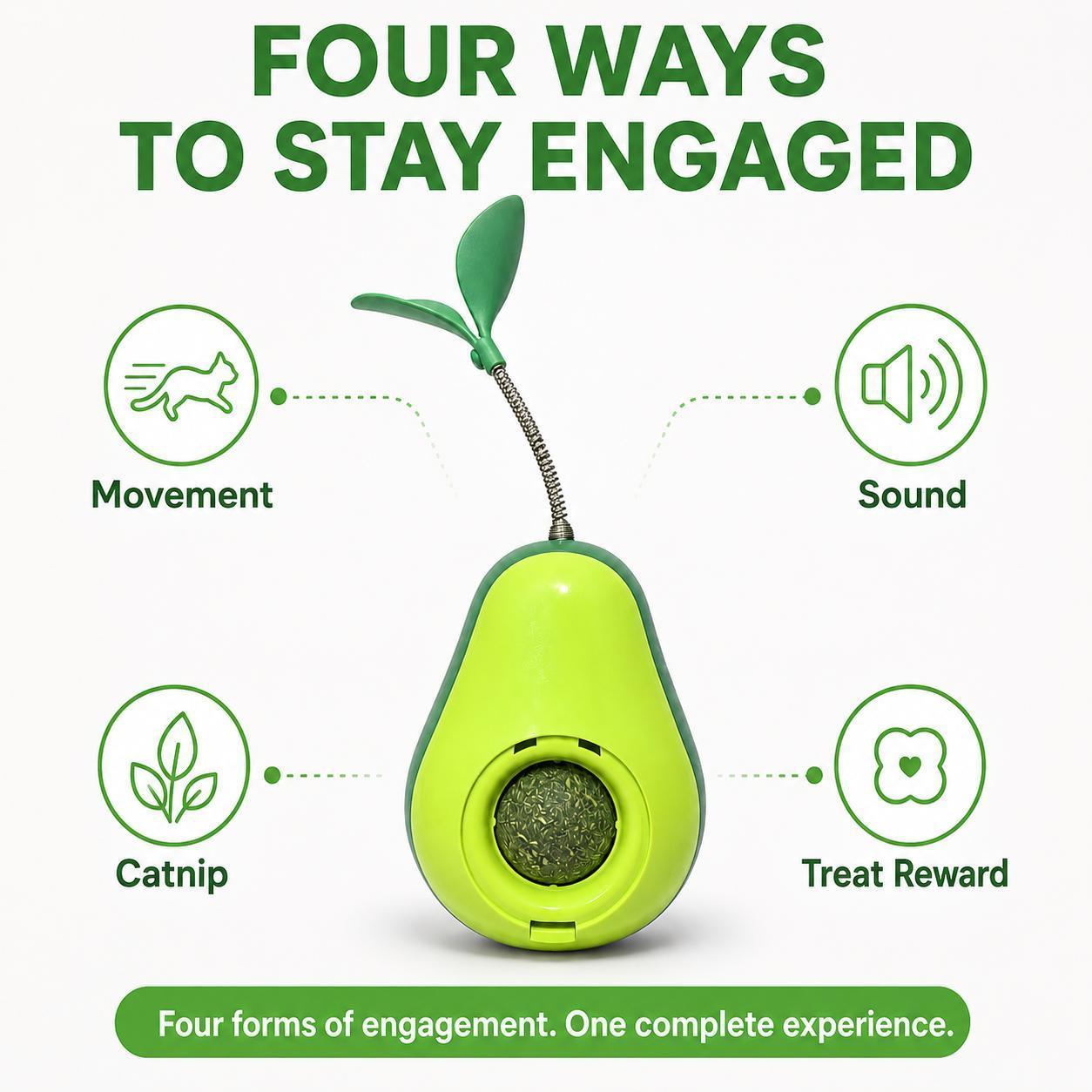 Avocado-Shaped Cat Interactive Wobble Toy with Feather & Catnip Ball - Indoor Pet Toy