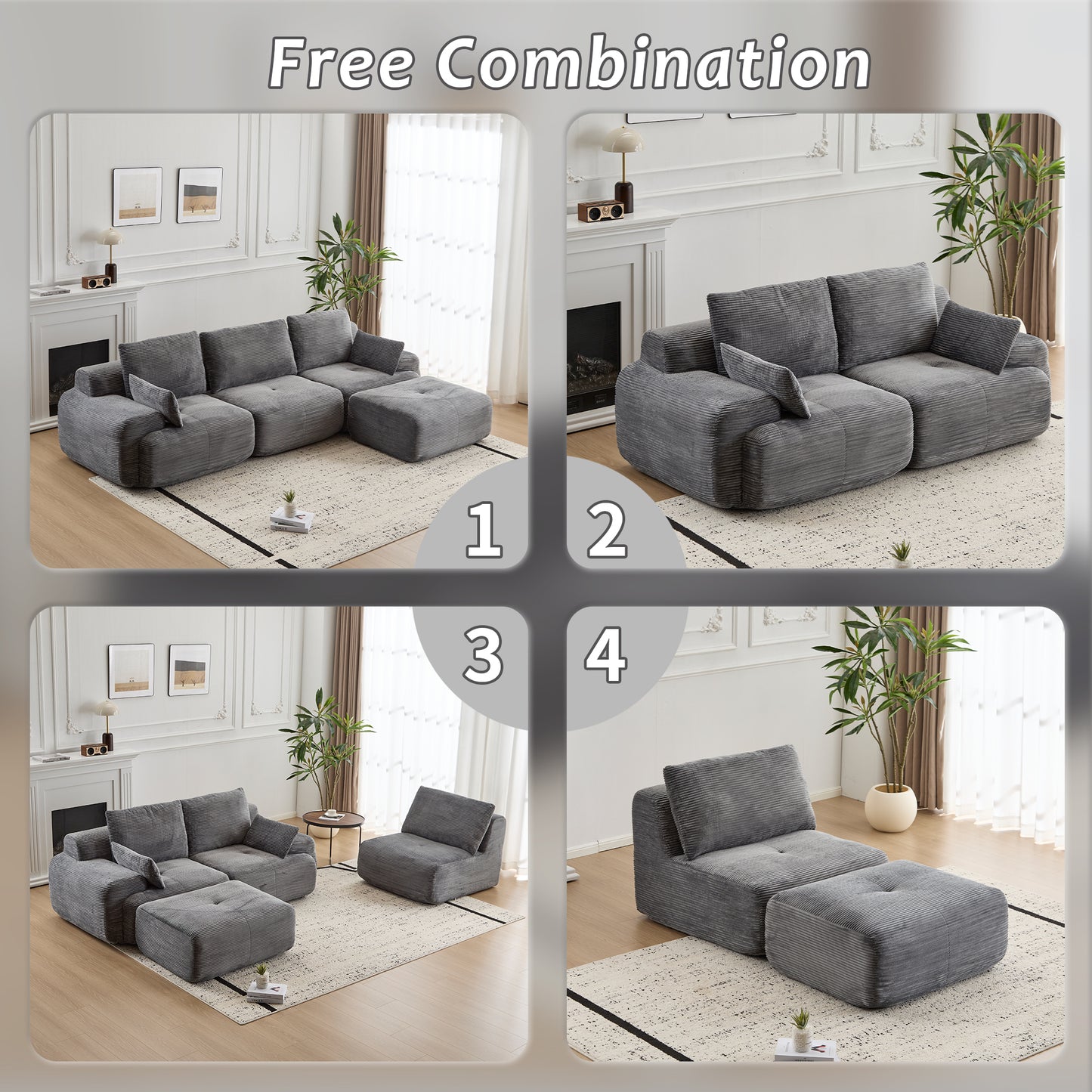 Modern Grey Memory Foam Sectional Sofa - Pet-Friendly Design