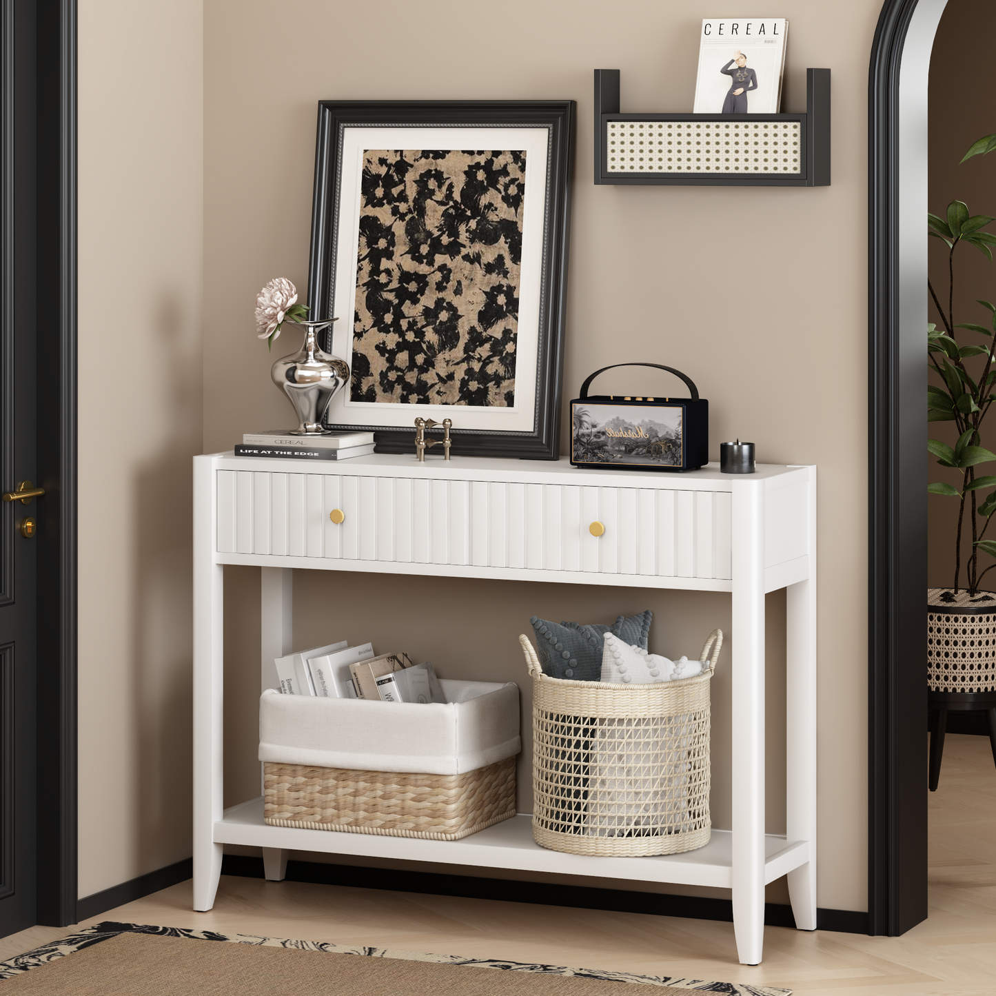 29.5" Tall Console Table with Drawers - White Accent Table