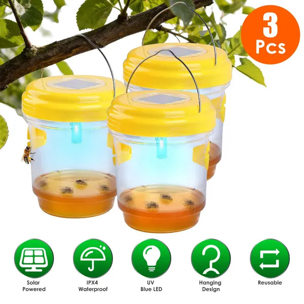 3-Pack Solar Wasp Traps with UV Light - Insect Catchers
