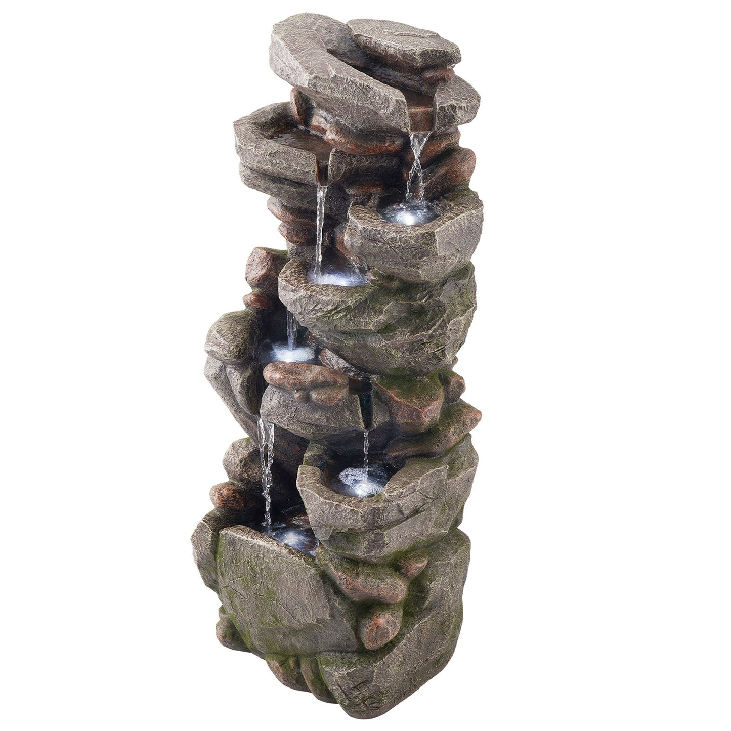 Outdoor 7-Tier Rock Water Fountain - Cascading Garden Decor with Soothing Sounds - Grey