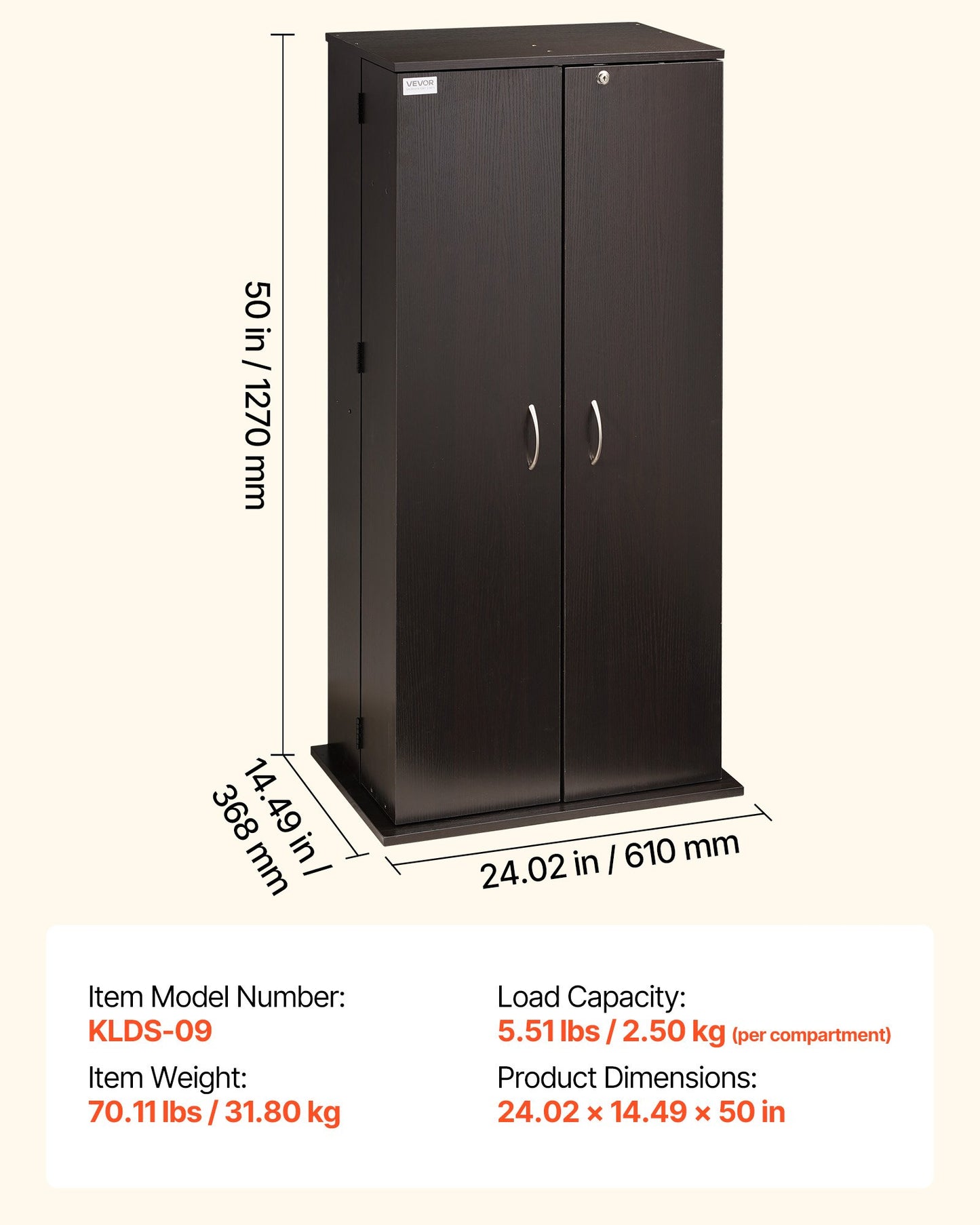 Media Storage Cabinet 6-Tier DVD & CD Organizer with Lock, Brown