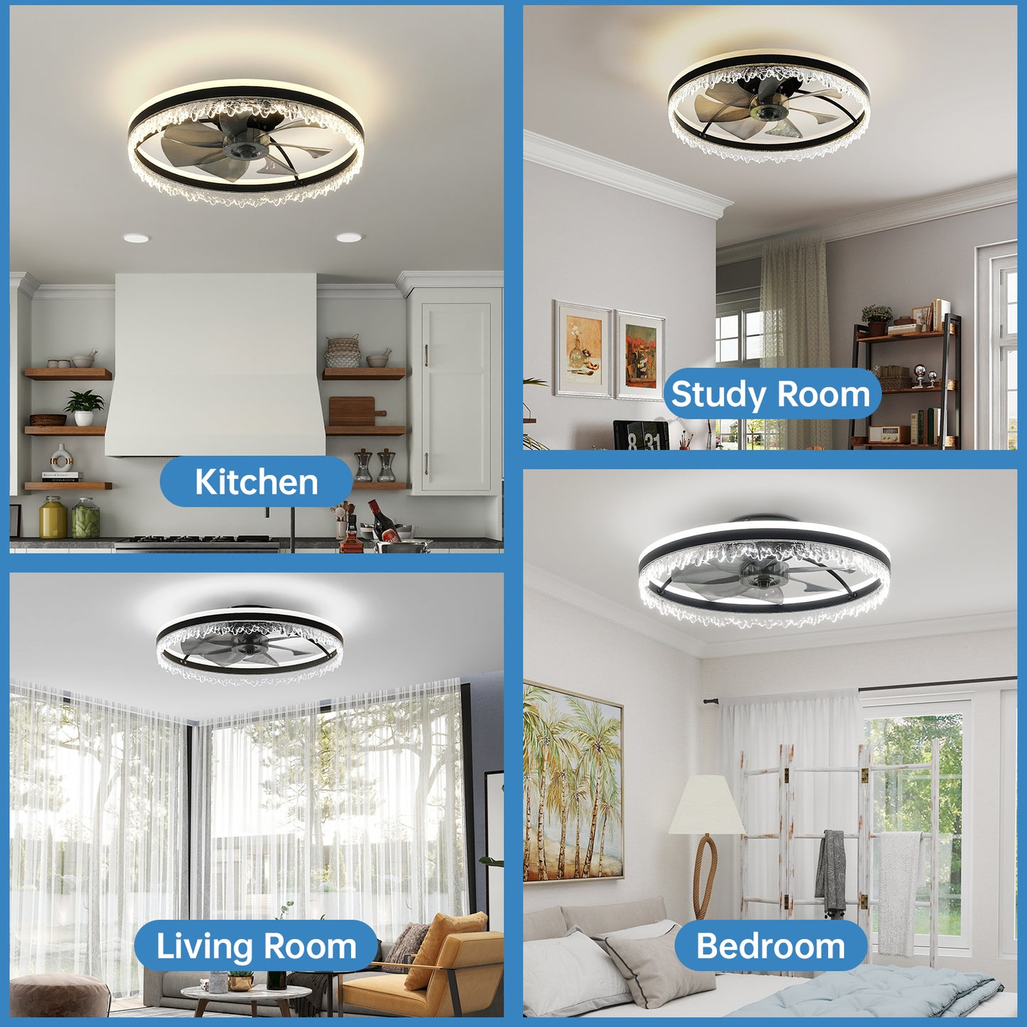 Modern LED Ceiling Fan with Light - 24" Dimmable, Remote Control, Quiet Design