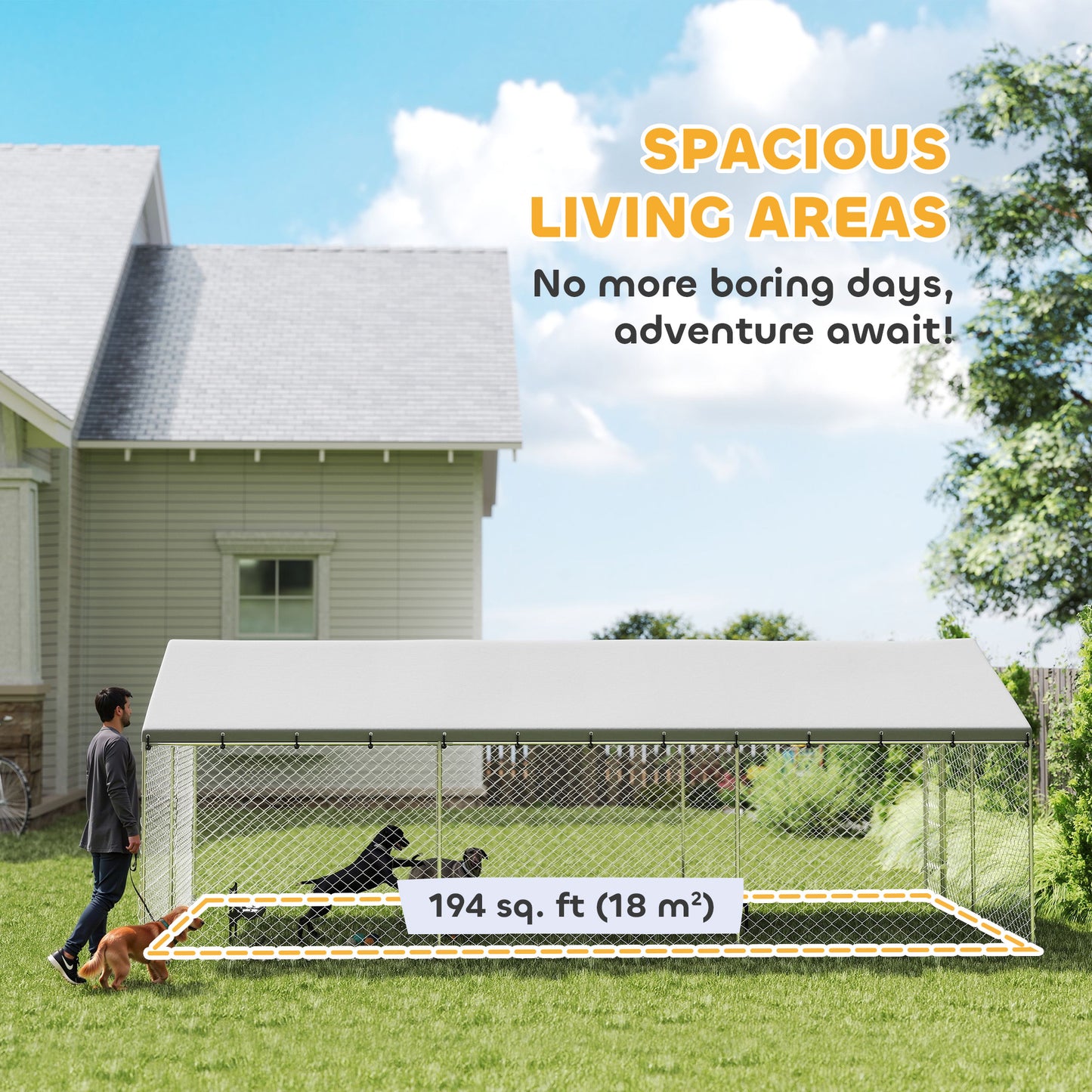 Heavy Duty Outdoor Dog Kennel with Waterproof Roof and Secure Latches - Large Chain Link Dog Run