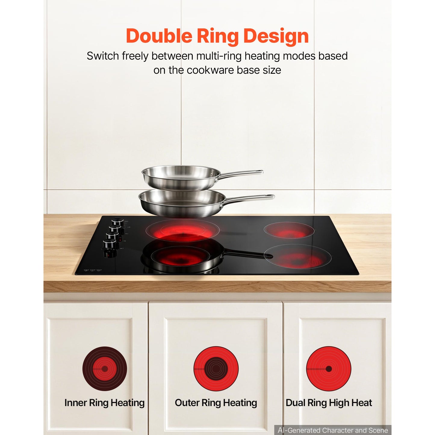 30 Inch Electric Cooktop 4 Burners 6700W Ceramic Built-in Stove with Touch Control