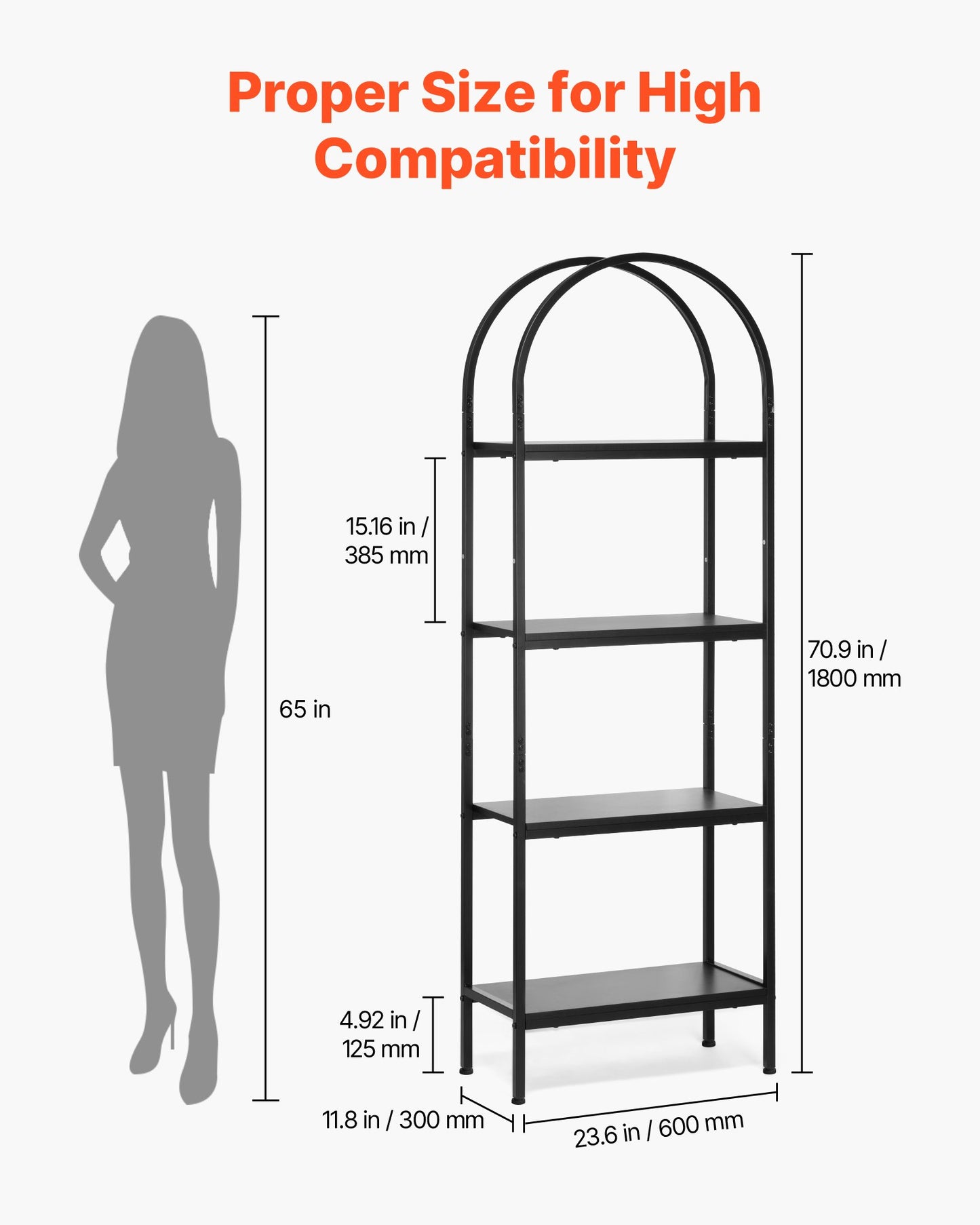 4-Tier Open Bookshelf with Metal Frame - Tall Industrial Bookcase for Office & Living Room, Black