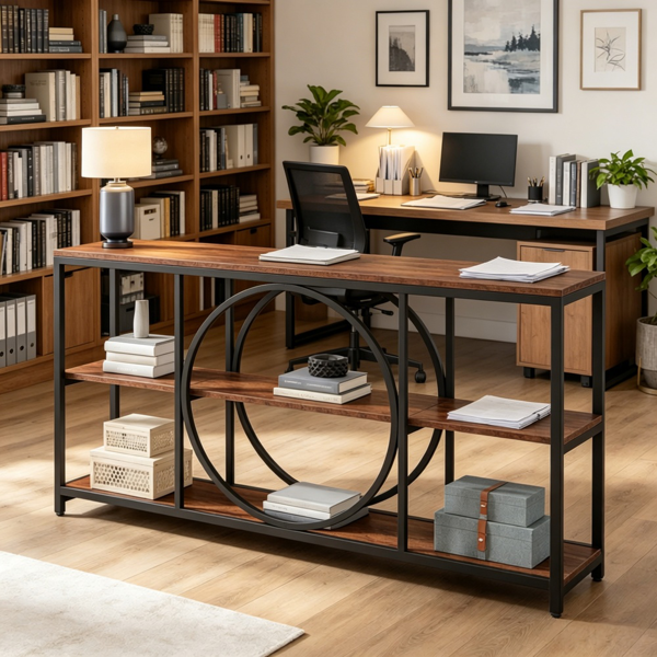 Narrow Console Table with Storage - 70.9-Inch, Black Metal Frame