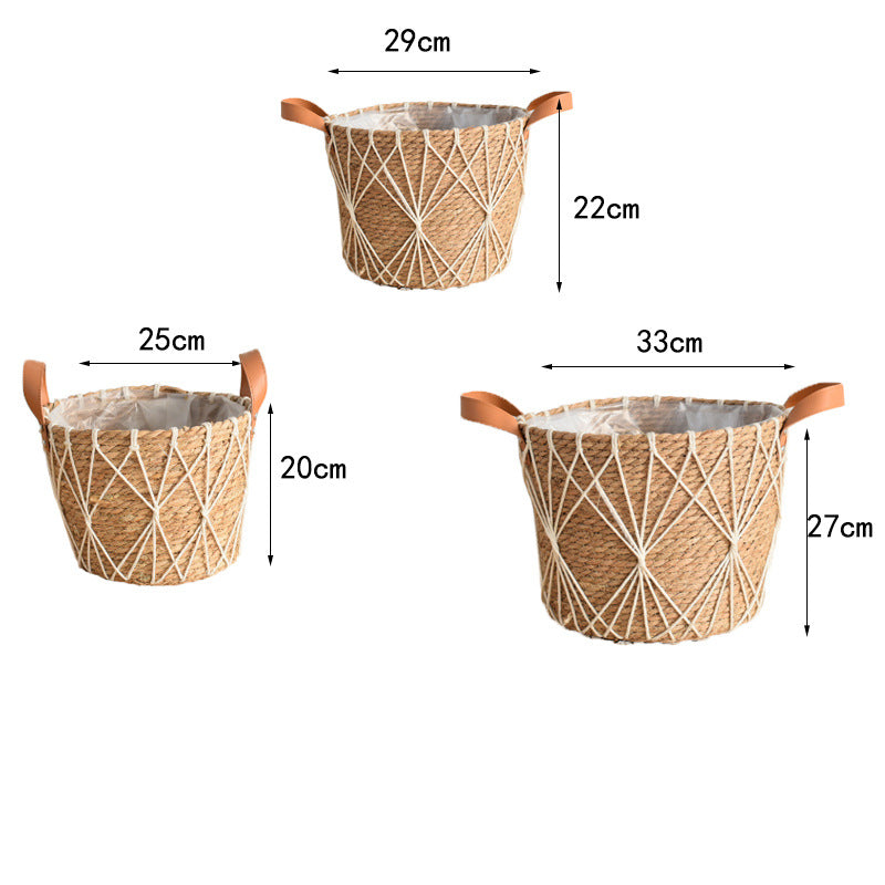 Floor-standing Flower Basket with Woven Straw Design - Garden & Home Decor