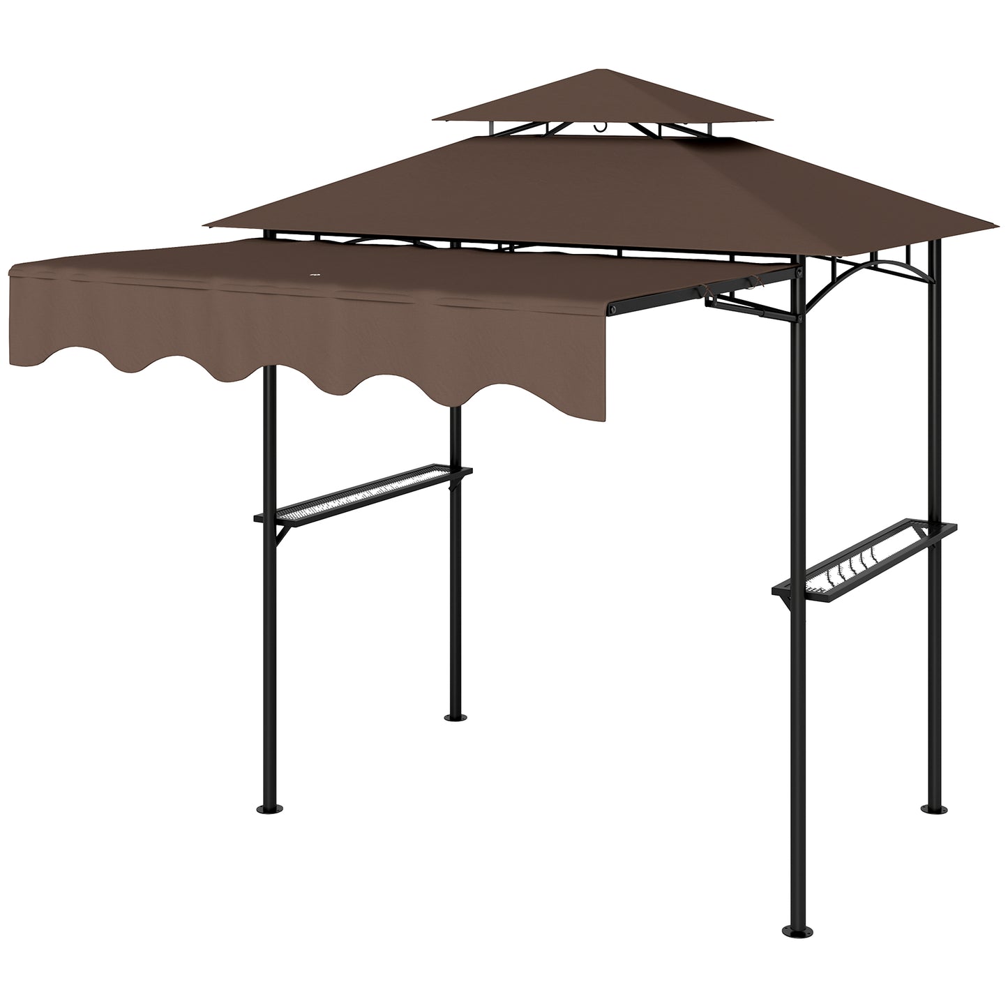 Outdoor Grill Gazebo with Side Shelves & Hooks - Brown