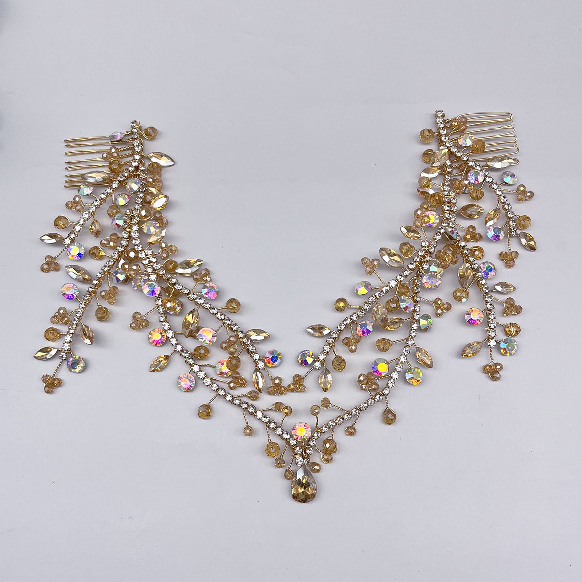 Handmade Forehead Hair Comb Pendant with Rhinestones – Multiple Colors