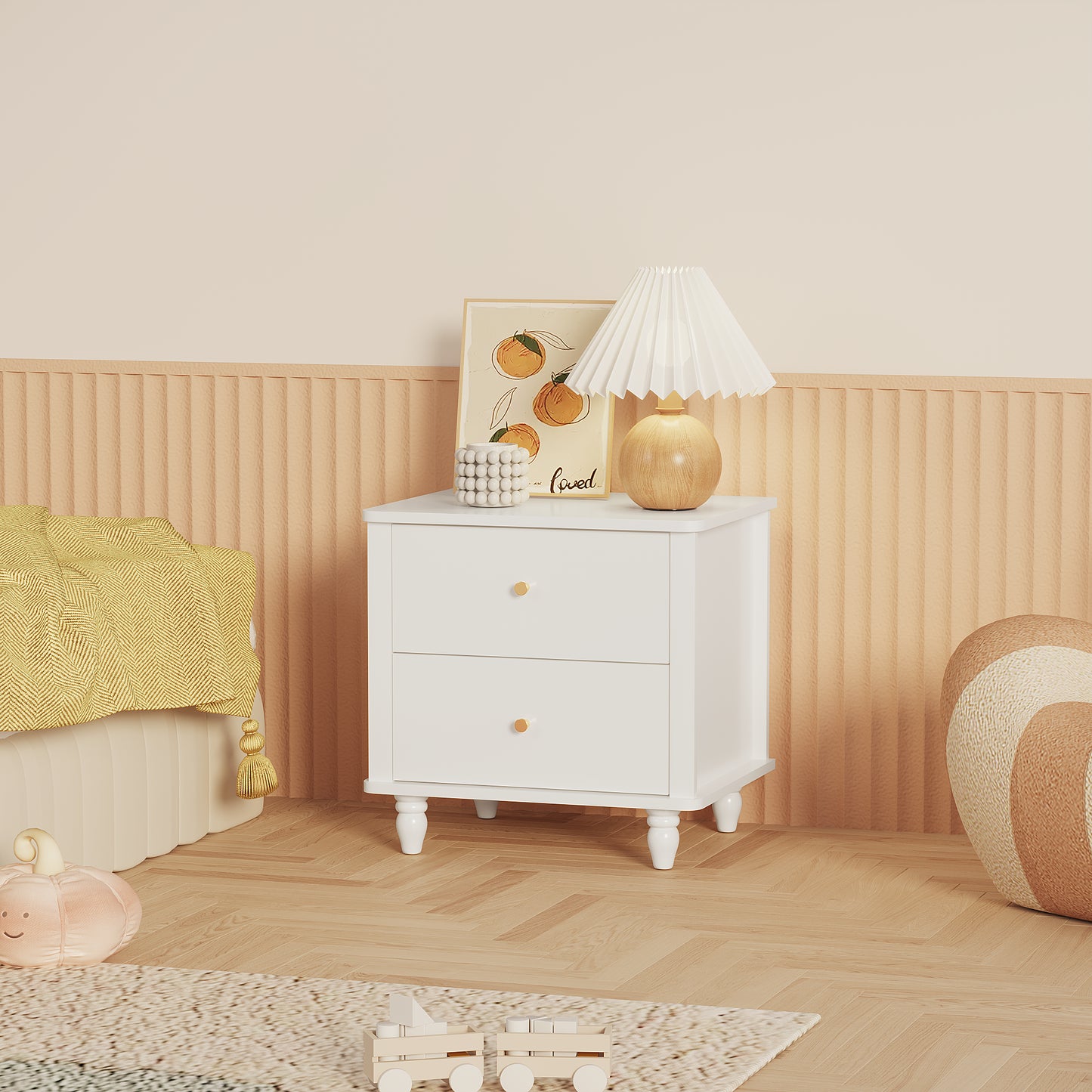 Modern White 2-Drawer Nightstand - MDF Bedside Table