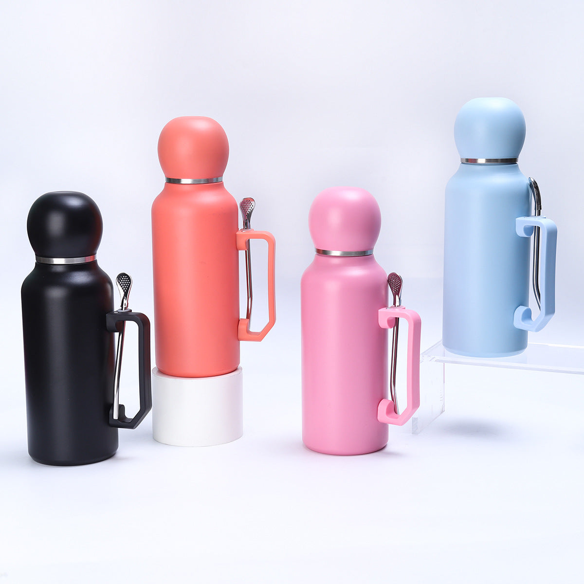 1300ML Stainless Steel Vacuum Cup with Stirring Straw & Handle - Modern Sporty Design