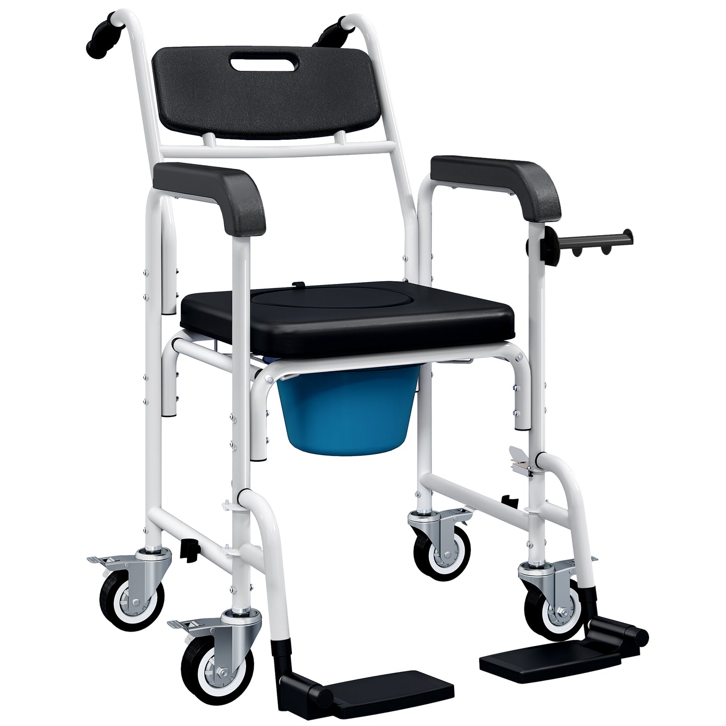4-in-1 Shower Wheelchair for Seniors - Commode Chair with Locking Wheels, Black