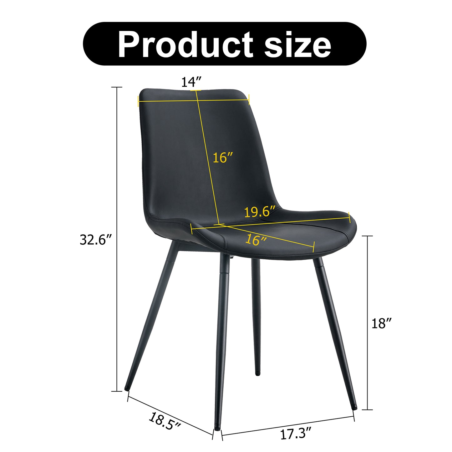 Black Artificial Leather Backrest Cushion Dining Chair, Metal Legs,