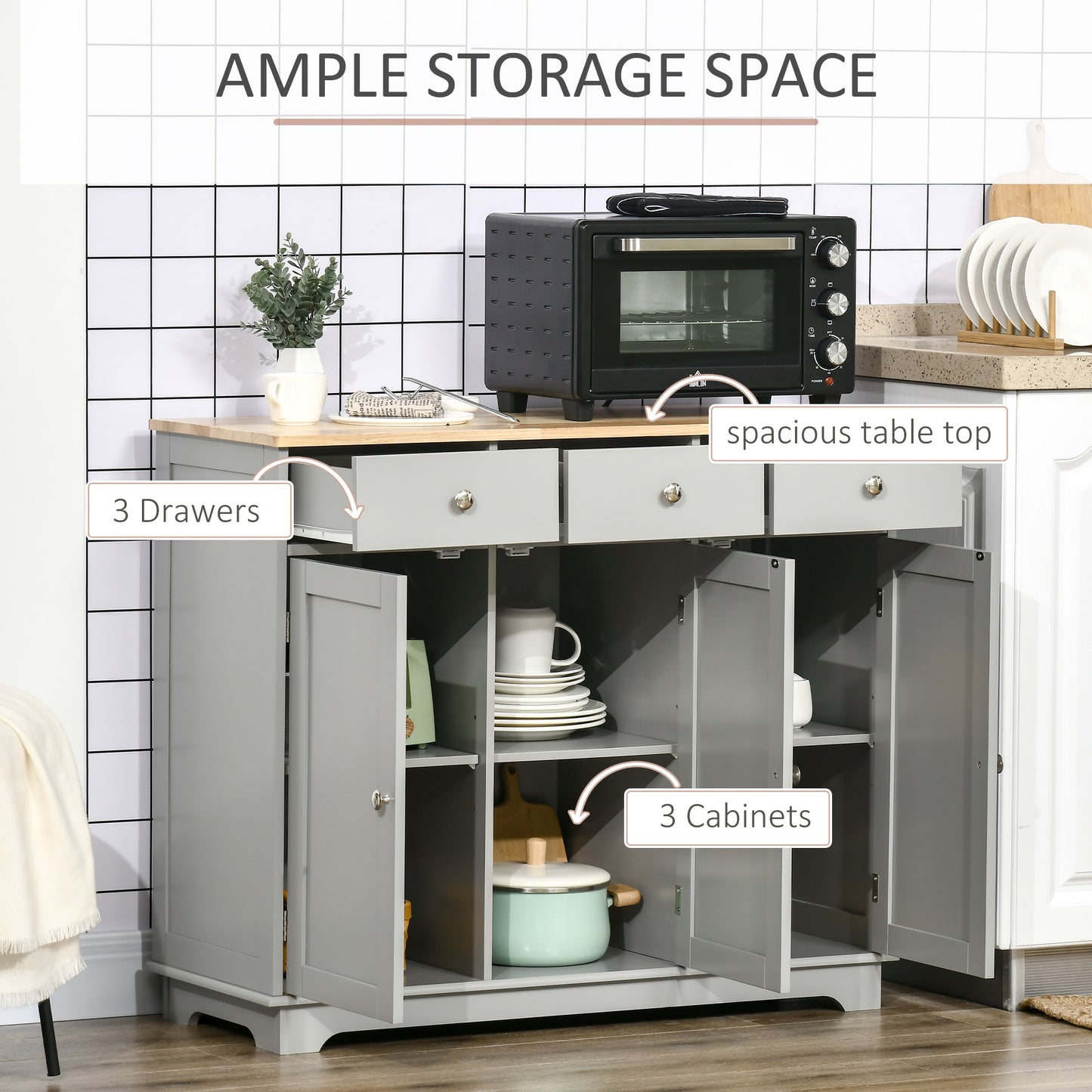 Kitchen Storage Cabinet, Sideboard Floor Cupboard with Solid Wood