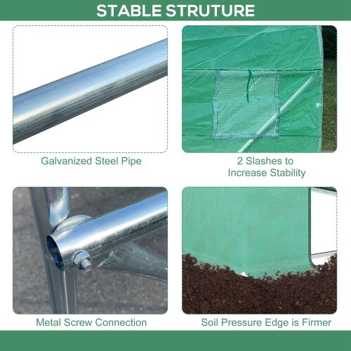 Walk-In Greenhouse with Steel Frame & Polyethylene Cover - 15x7x6.5 ft, Green