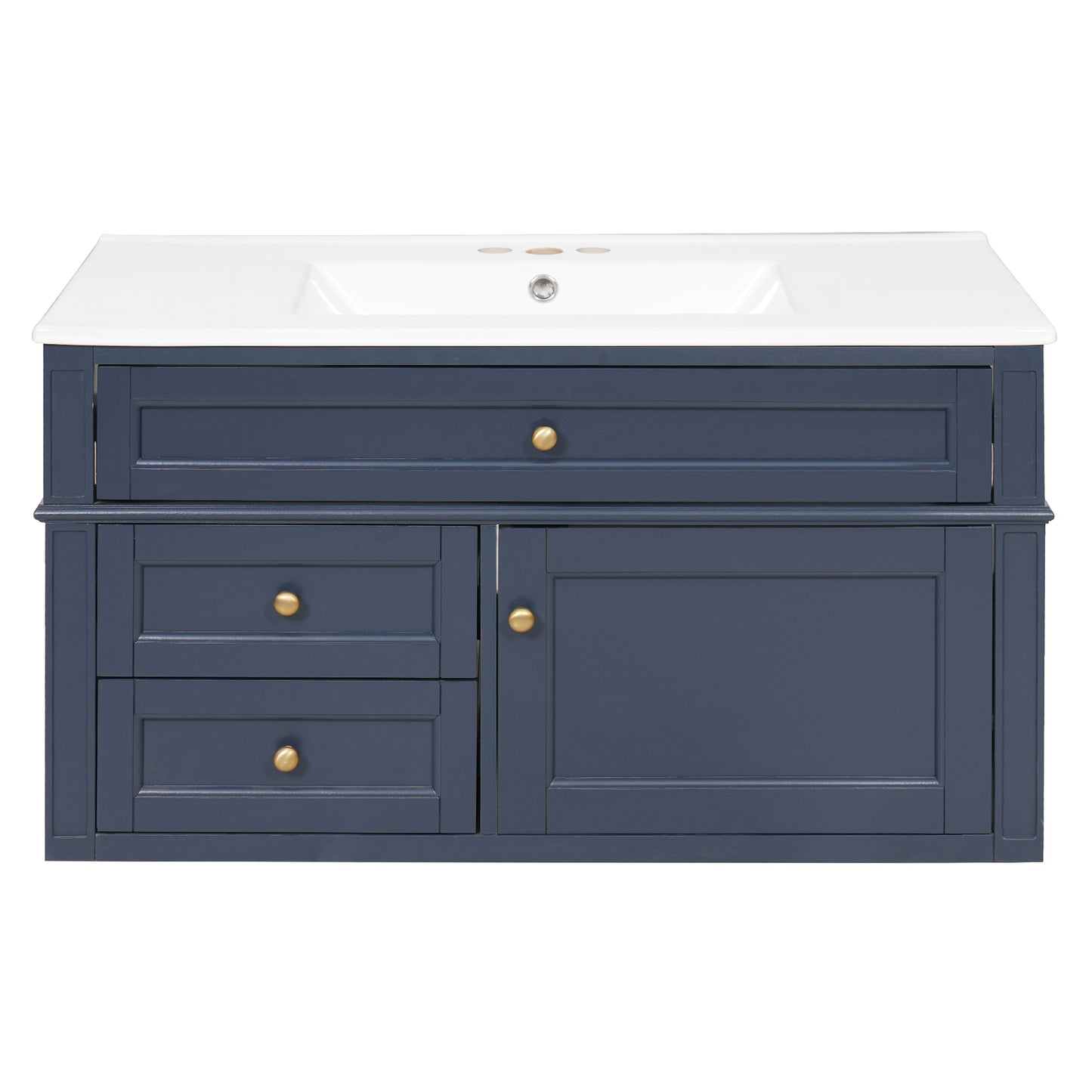 36-Inch Wall Mounted Bathroom Vanity with Ceramic Sink - Blue
