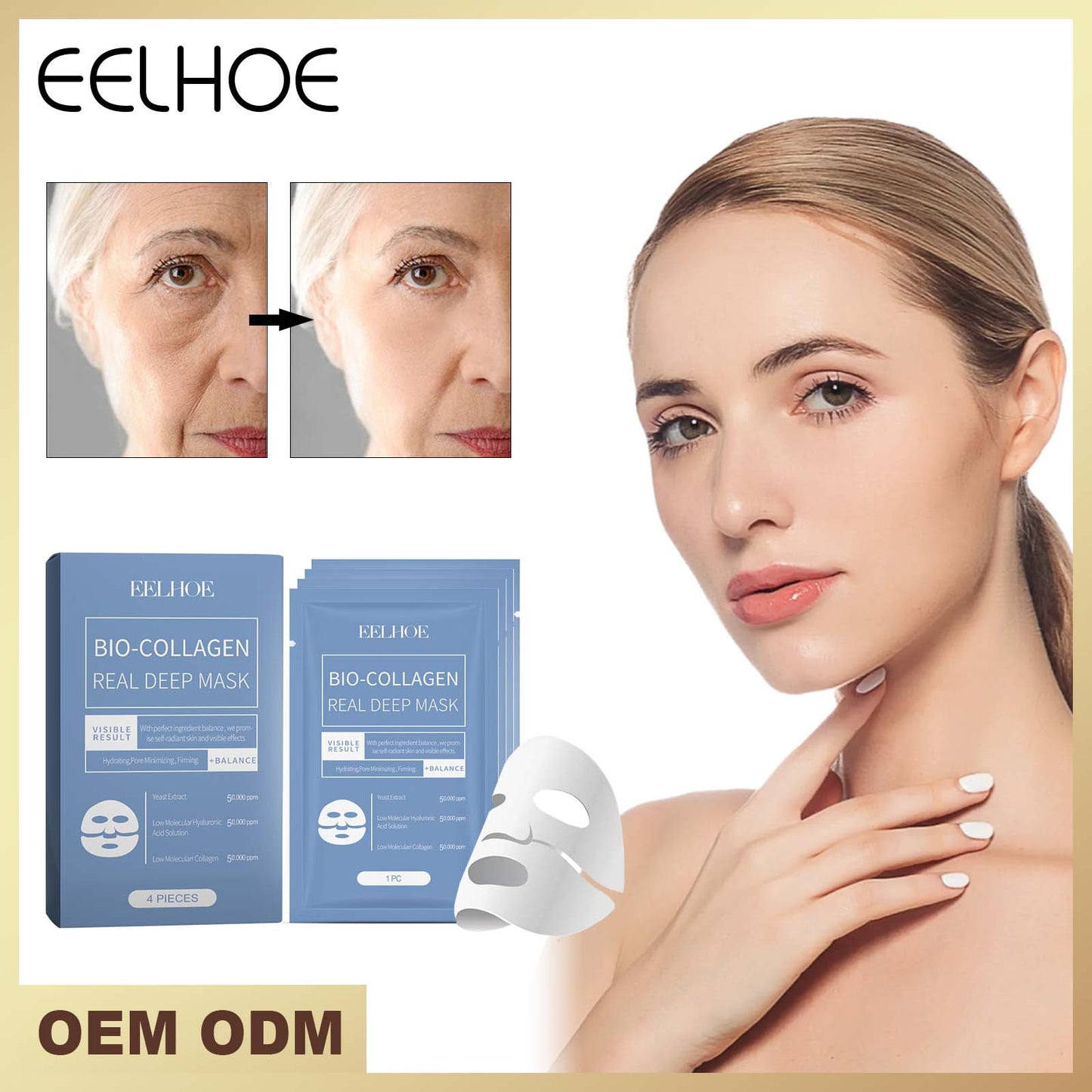 Bio-Collagen Deep Hydration Sheet Mask - Pore Minimizing & Firming - 4 Pack