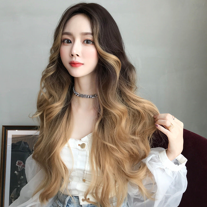 Women's Long Golden Wave Wig 75cm Full Head Synthetic Hair with Natural Look