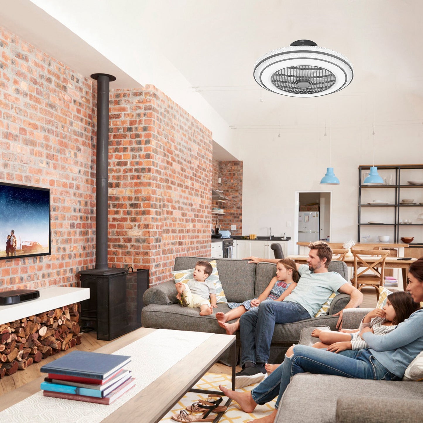 20.5in Ceiling Fan with Light Remote Control & APP, 3-Speed LED Pendant Fan - Black