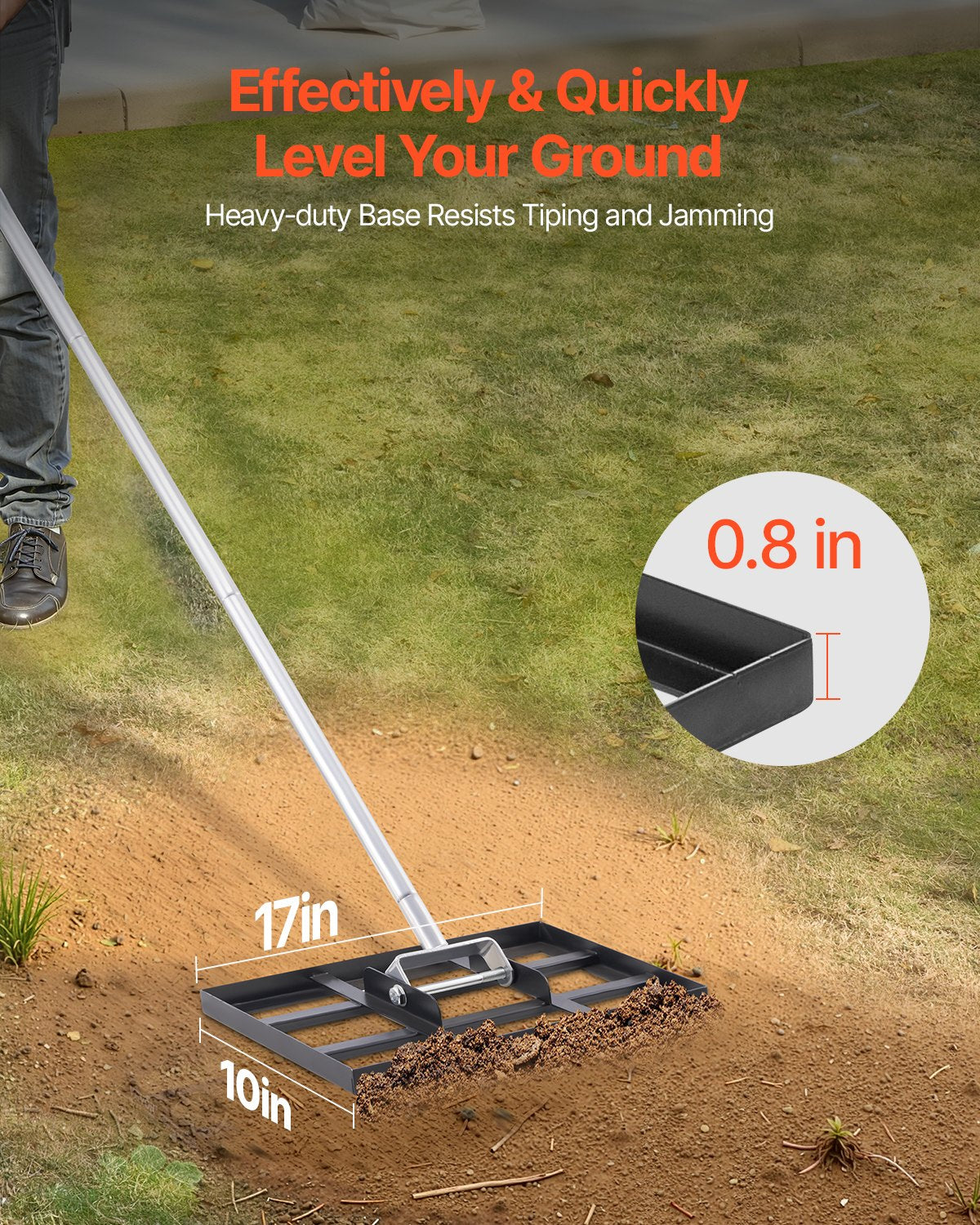 Heavy Duty Lawn Leveling Rake with 78-Inch Adjustable Handle for Yard & Golf Course