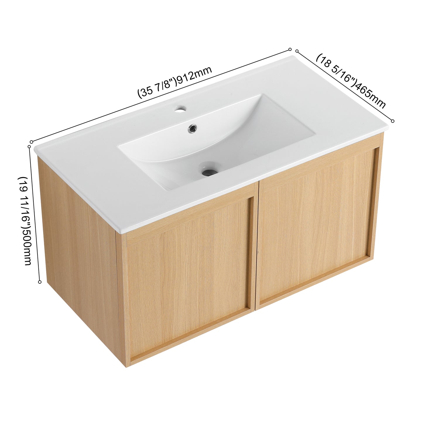 36" Wall-Mounted Bathroom Vanity with Sink - Light Oak