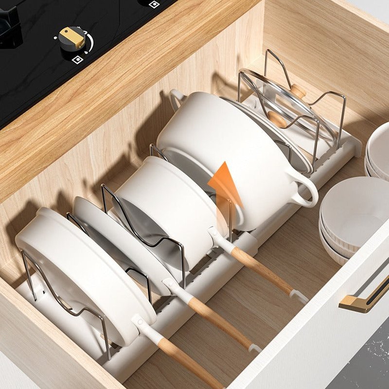 Multi-Functional Pot Lid Rack Organizer Extendable Kitchen Storage Drainage