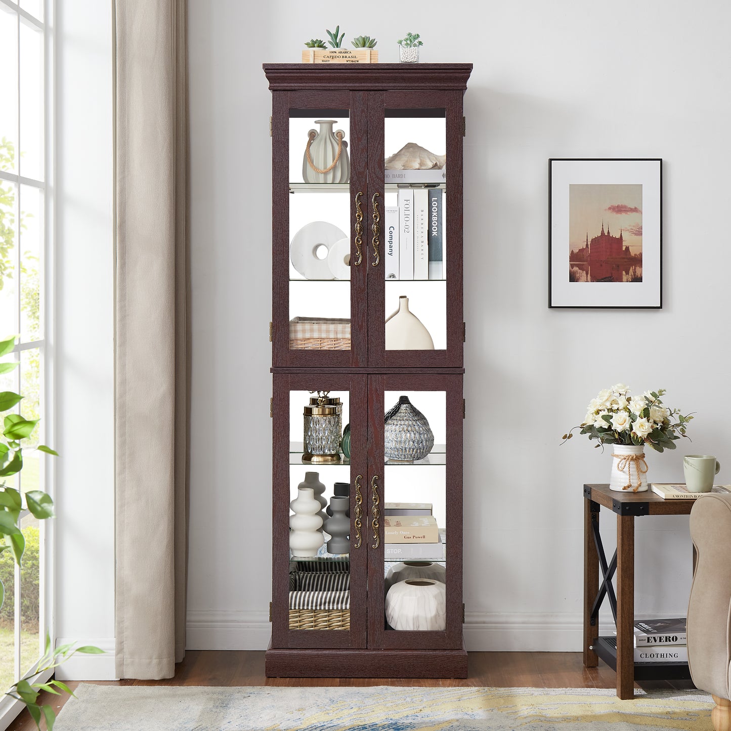 Lighted Glass Curio Display Cabinet,Display Cabinet,Glass Storage