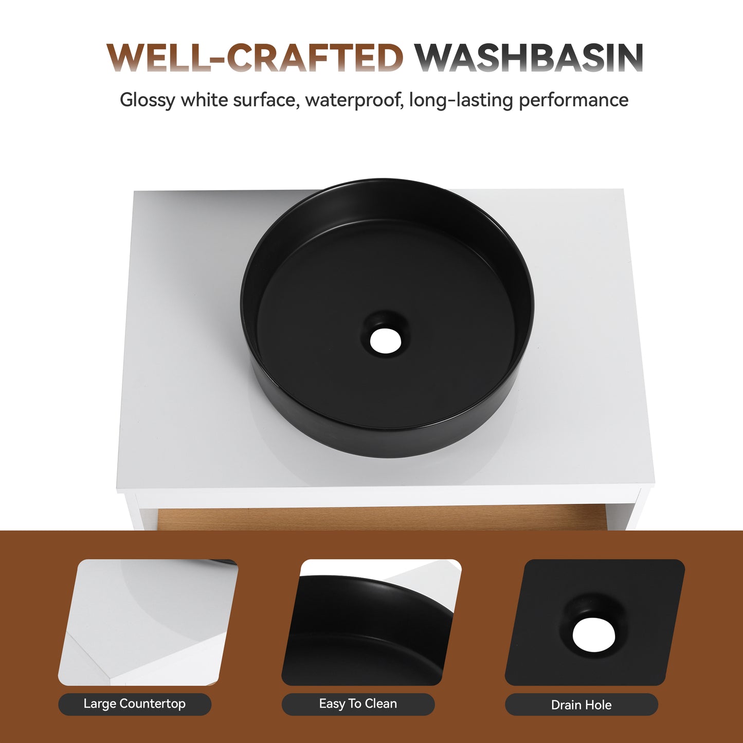 30" Floating Bathroom Vanity with Round Vessel Sink - White