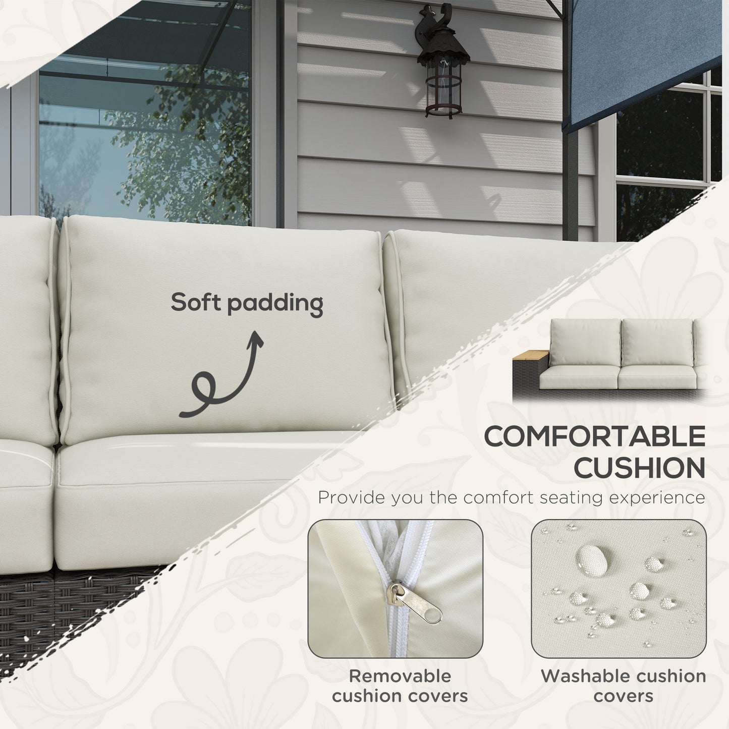 3-Seat Outdoor Wicker Sofa with Deep Seats & Cushions - Beige