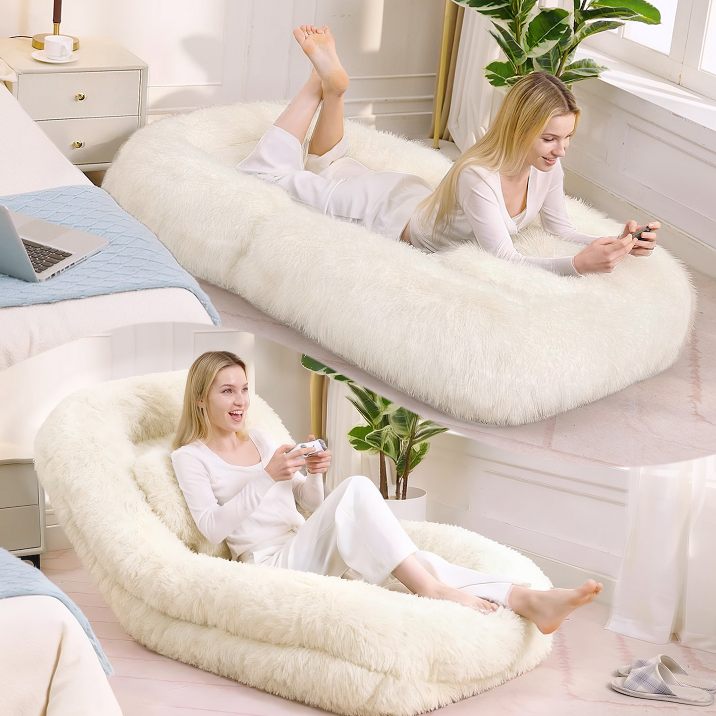 5-Position Adjustable Human Dog Bed & Lazy Sofa - Beige