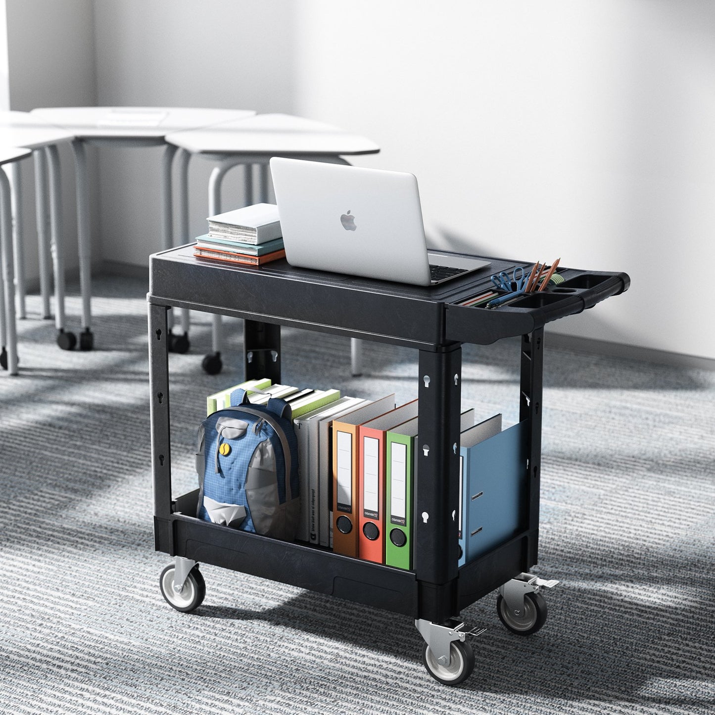 Heavy Duty Utility Cart with 2 Shelves and Wheels - Black, 550 Lbs Capacity
