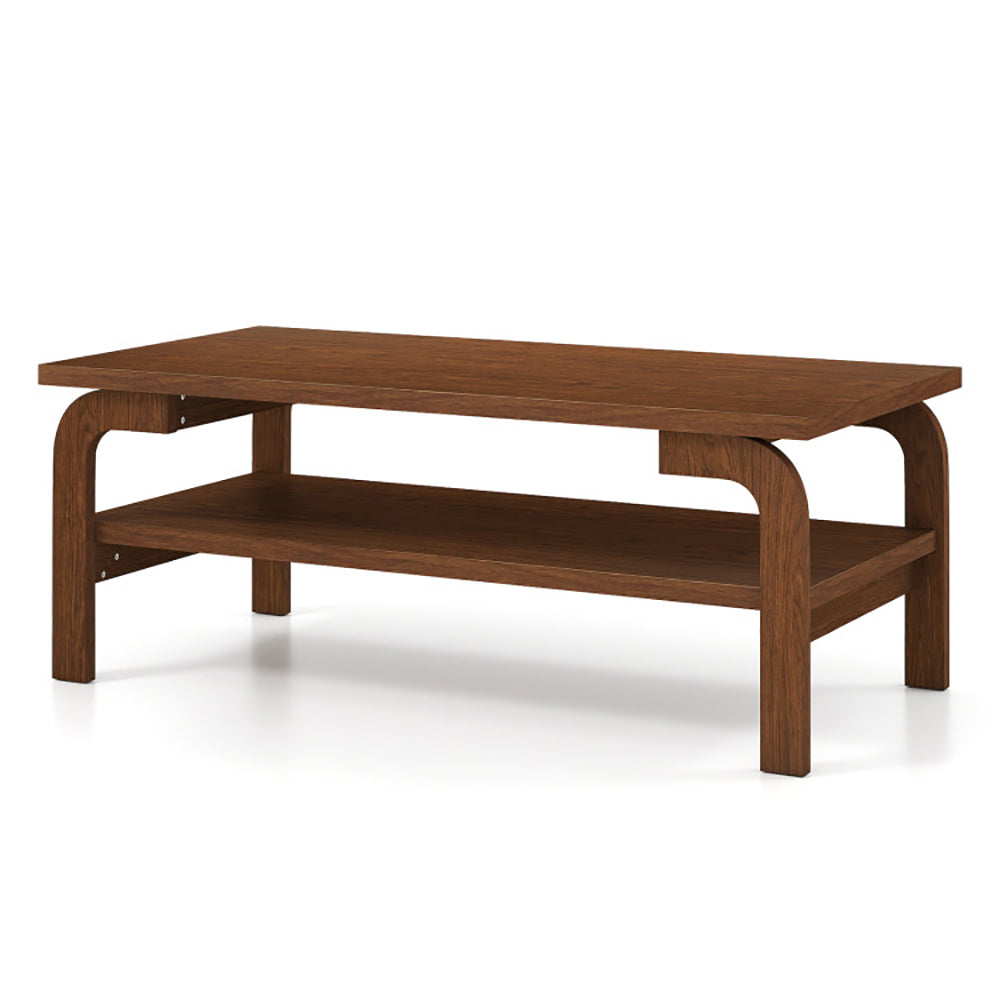 47 Inches Accent Rectangular Coffee Table Open Shelves Designed For