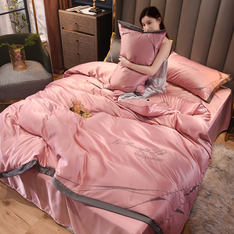 Home Washed Silk Bedding Set Four Piece Quilt Cover Bed Sheets Pillowcases