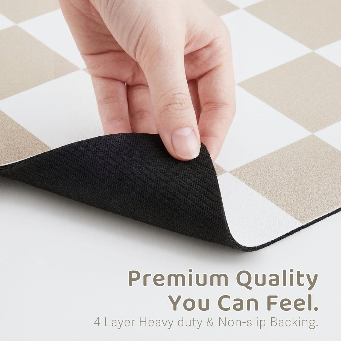 Dog Food & Water Mat - Absorbent, Non-Slip Checkered Pet Placemat - Khaki Beige