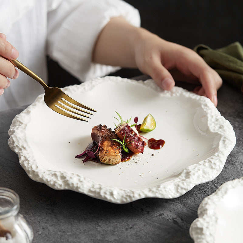 European-Style Embossed Ceramic Plate - Shallow Dinnerware for Hotel & Home