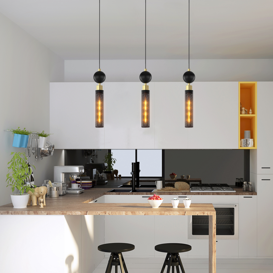 Black Wrought Iron Pendant Light for Kitchen Island, Adjustable Hanging Fixture