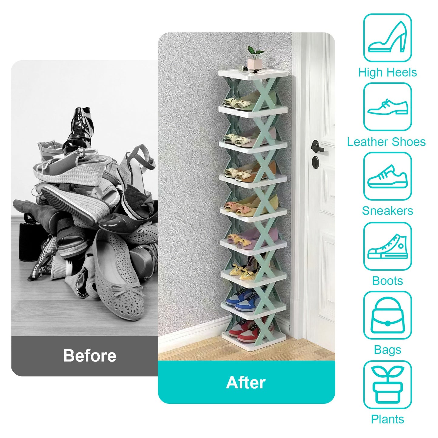 1Pc 9Tier Narrow Entryway Shoe Rack For Entrydoor Plastic Vertical