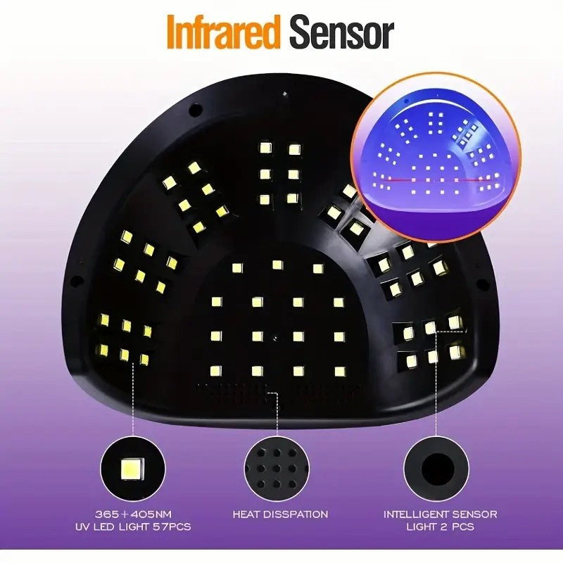 256W High-Power UV LED Nail Lamp with Smart Timer & Sensor - White