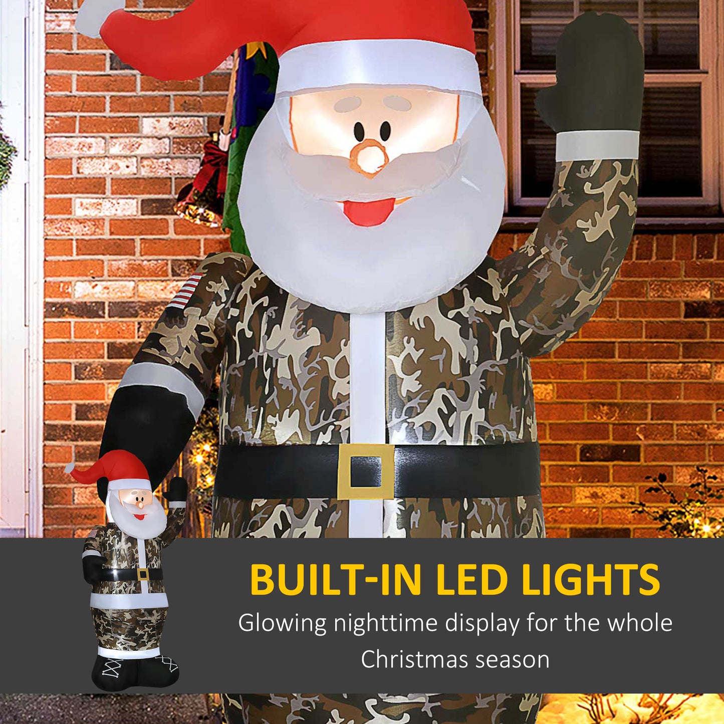 8-Foot Inflatable Camo Santa Claus Decoration with LED Lights